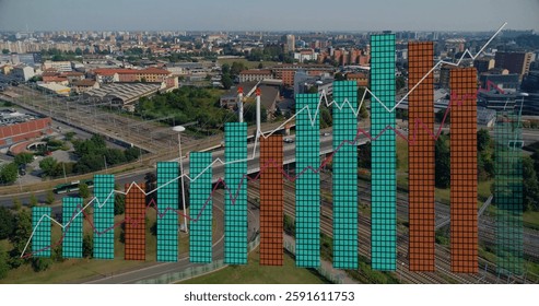 Image of financial data processing over cityscape. Global finance, business, connections, computing and data processing concept digitally generated image. - Powered by Shutterstock - Get 15% off with code: PIKWIZARD15