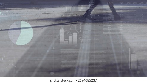Image of financial data processing over cityscape. Global finance, business, connections, computing and data processing concept digitally generated image.