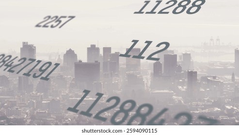 Image of financial data processing over cityscape. Global finance, business, connections, computing and data processing concept digitally generated image.