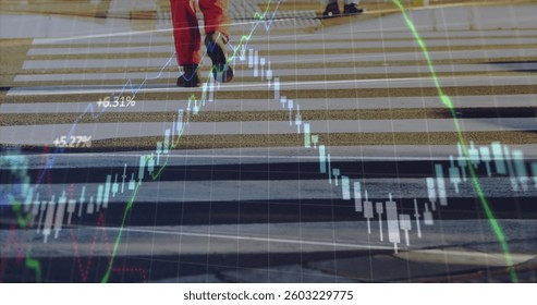 Image of financial data processing over zebra crossing in city street. global finance, business, data processing, technology and digital interface concept digitally generated image. - Powered by Shutterstock - Get 15% off with code: PIKWIZARD15