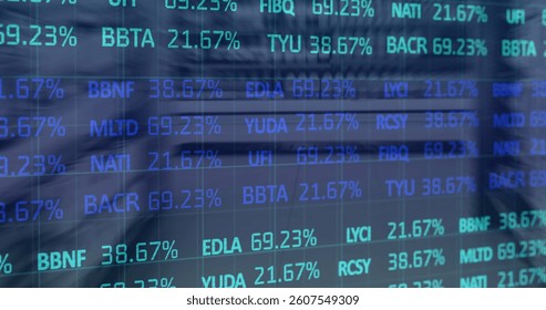 Image of financial data processing over shop interior. global shopping, business, digital interface, technology and networking concept digitally generated image.