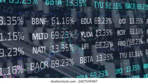 Image of financial data processing over shop interior. global shopping, business, digital interface, technology and networking concept digitally generated image.
