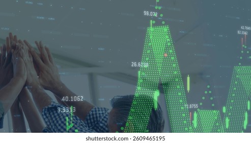 Image of financial data processing over business people. global business, finances and data processing concept digitally generated image.