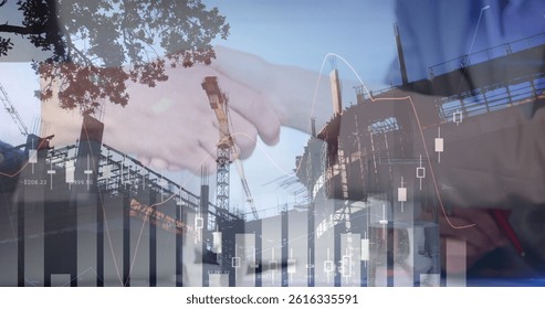 Image of financial data processing over businesses people. global business, finances, data processing and digital interface concept digitally generated image.