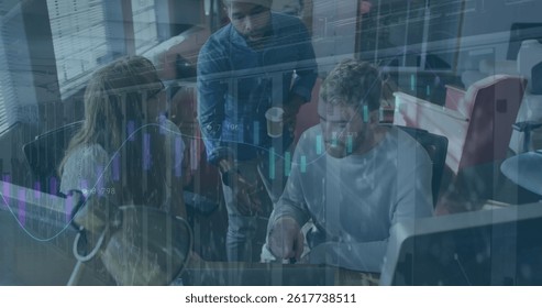 Image of financial data processing over diverse business people in office. global business, finances and digital interface concept digitally generated image. - Powered by Shutterstock - Get 15% off with code: PIKWIZARD15