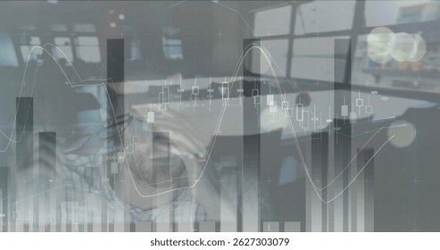 Image of financial data processing over business people. Global business data processing and technology concept digitally generated image.