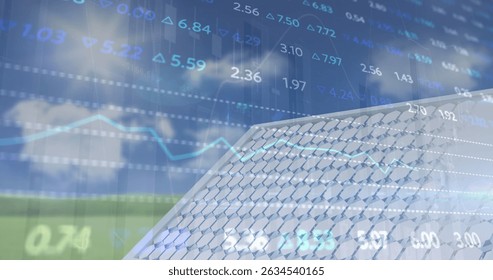 Image of financial data processing over digital screen. Global business digital interface technology and networking concept digitally generated image.