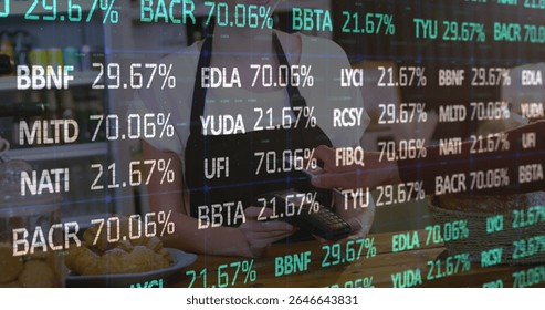 Image of financial data processing over woman in warehouse. Global shipping delivery and connections concept digitally generated image. - Powered by Shutterstock - Get 15% off with code: PIKWIZARD15