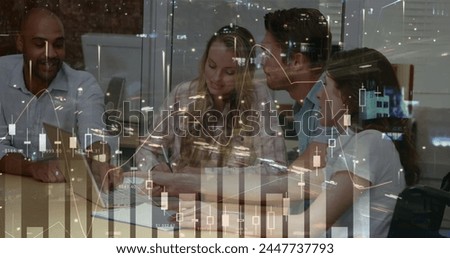 Image of financial data processing over businesses people. global business, finances, data processing and digital interface concept digitally generated image.