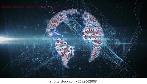 Image of financial data processing and padlock over dark background. Global cyber security, connections, computing and data processing concept digitally generated image.