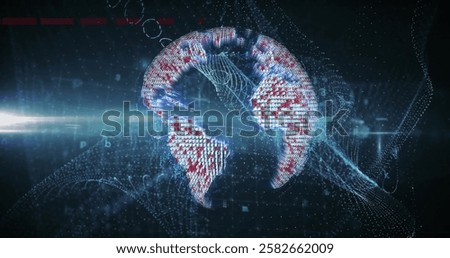 Image of financial data processing and padlock over dark background. Global cyber security, connections, computing and data processing concept digitally generated image.