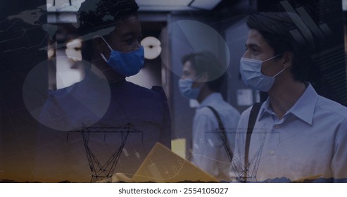 Image of financial data processing and pylons over diverse doctors. Medicine, finances, communication and digital interface concept digitally generated image. - Powered by Shutterstock