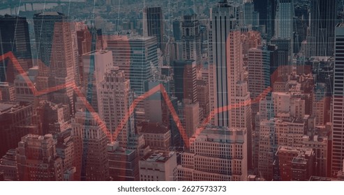 Image of financial data processing with red lines over cityscape. Global business, finance and data processing concept digitally generated image. - Powered by Shutterstock - Get 15% off with code: PIKWIZARD15