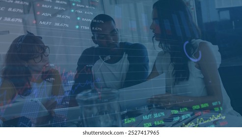 Image of financial data processing and stock market over diverse business people. global business, finances and digital interface concept digitally generated image. - Powered by Shutterstock