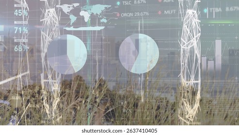 Image of financial graph and data processing over cityscape. Global business, finances, data processing and digital interface concept digitally generated image.