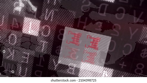 Image of financial graph over data processing on dark background. global connections, business, digital interface, technology and networking concept digitally generated image.