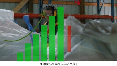 Image of financial graph over female caucasian women. Global business, finances, data processing and digital interface concept digitally generated image.