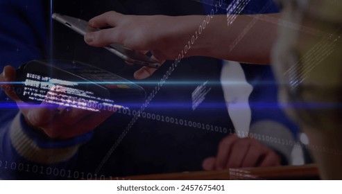 Image of financial graphs and data processing over caucasian man with payment terminal. Finance, economy, business and wireless payments concept digitally generated image. - Powered by Shutterstock - Get 15% off with code: PIKWIZARD15