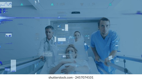 Image of financial graphs over caucasian doctors and female patient on bed. economy, finance, health and medicine concept digitally generated image. - Powered by Shutterstock