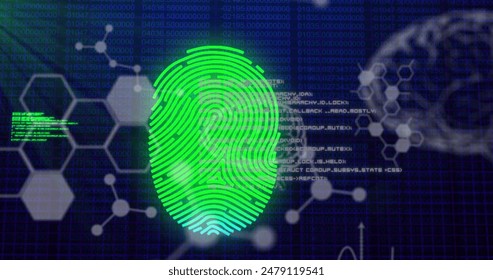 Image of fingerprint, computer language, molecule structure, human brains on binary codes. Digitally generated, security, coding, scanning, futuristic, identity, technology, medical, research. - Powered by Shutterstock - Get 15% off with code: PIKWIZARD15