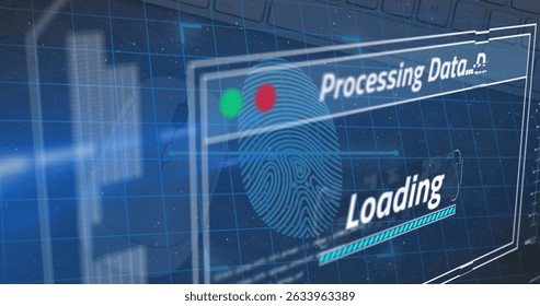 Image of fingerprint over data processing. Cloud computing and digital interface concept digitally generated image. - Powered by Shutterstock - Get 15% off with code: PIKWIZARD15