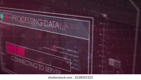 Image of fingerprint scaner and security padlock icon against cyber security data processing. Cyber security and business technology concept