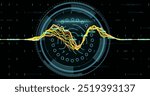 Image of fingerprint and scope scanning over data processing. Global technology, security and digital interface concept digitally generated image.