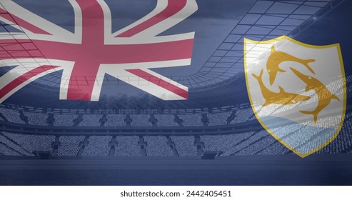 Image of flag of anguilla over sports stadium. Global sport and digital interface concept digitally generated image. - Powered by Shutterstock