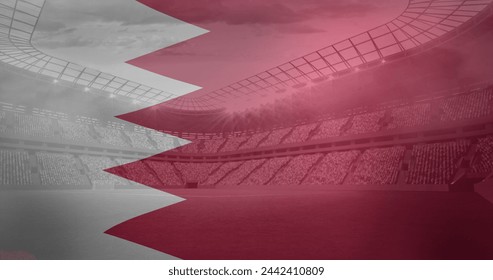 Image of flag of bahrain over sports stadium. Global sport and digital interface concept digitally generated image. - Powered by Shutterstock