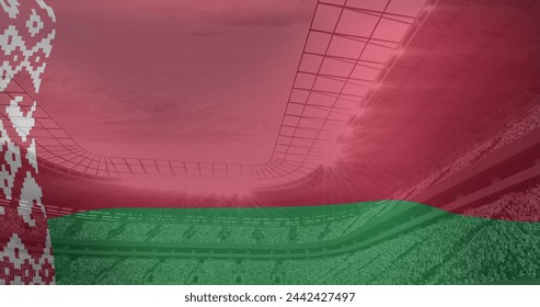 Image of flag of belarus over sports stadium. Global sport and digital interface concept digitally generated image. - Powered by Shutterstock