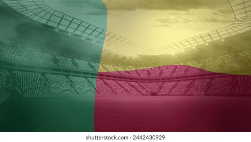 Image of flag of benin over sports stadium. Global sport and digital interface concept digitally generated image. - Powered by Shutterstock