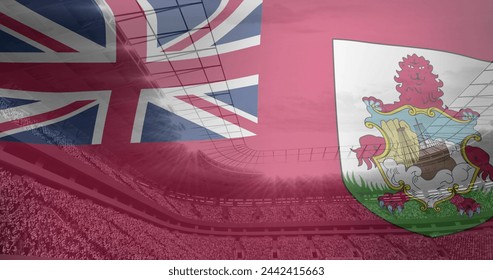 Image of flag of bermuda over sports stadium. Global sport and digital interface concept digitally generated image. - Powered by Shutterstock