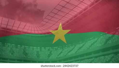 Image of flag of burkina faso over sports stadium. Global sport and digital interface concept digitally generated image. - Powered by Shutterstock