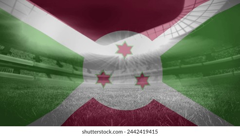 Image of flag of burundi over sports stadium. Global sport and digital interface concept digitally generated image. - Powered by Shutterstock