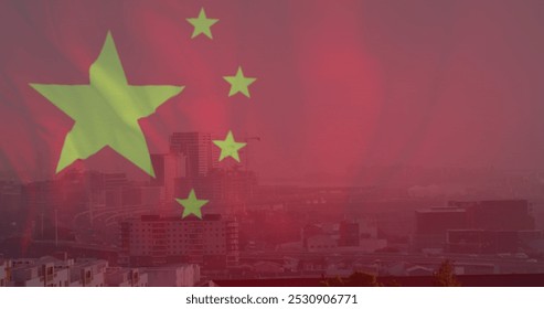 Image of flag of china over cityscape. Global business, finance and global economy concept digitally generated image. - Powered by Shutterstock