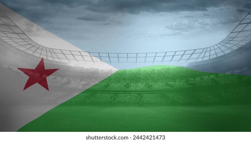 Image of flag of djibouti over sports stadium. Global sport and digital interface concept digitally generated image. - Powered by Shutterstock