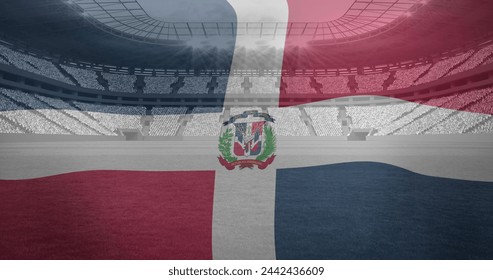 Image of flag of dominican republic over sports stadium. Global sport and digital interface concept digitally generated image. - Powered by Shutterstock