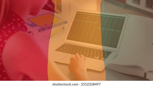 Image of flag of guinea and digital data processing over caucasian woman using laptop. Global connections, computing and data processing concept digitally generated image. - Powered by Shutterstock