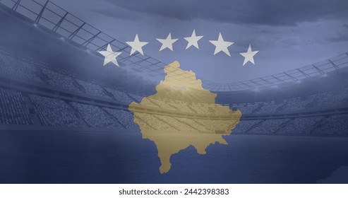 Image of flag of kosovo over sports stadium. Global sport and digital interface concept digitally generated image. - Powered by Shutterstock