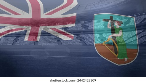 Image of flag of montserrat over sports stadium. Global sport and digital interface concept digitally generated image. - Powered by Shutterstock