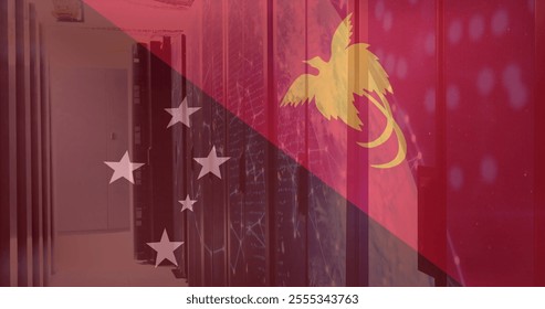 Image of flag of papua new guinea over server room. Patriotism, technology and digital interface concept digitally generated image. - Powered by Shutterstock