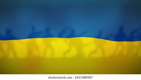 Image of flag of ukraine over soldiers silhouettes. ukraine crisis and international politics concept digitally generated image. - Powered by Shutterstock