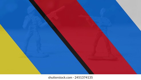 Image of flag of ukraine and russia over soldiers toy models. ukraine crisis and international politics concept digitally generated image. - Powered by Shutterstock