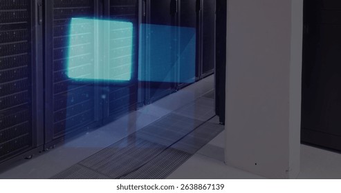 Image of flashing blue neon squares data loading, over computer server room. Global communication, business, data and digital interface concept digitally generated image. - Powered by Shutterstock - Get 15% off with code: PIKWIZARD15