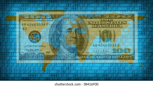 an image of flat world map on binary code background