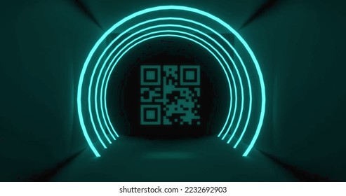 Image of flickering green QR code with green neon circles on green background. Information interface digital computer technology concept digitally generated image. - Powered by Shutterstock