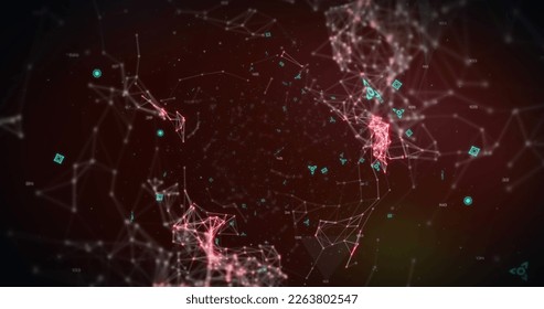 Image of flickering qr code over network of connections and neon lights. Global online security and data processing concept digitally generated image.