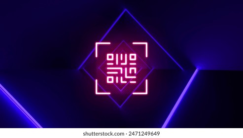 Image of flickering qr code over neon lights. Global online security and data processing concept digitally generated image.