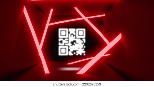 Image of flickering white QR code with red neon lines on red background. Information interface digital computer technology concept digitally generated image. - Powered by Shutterstock - Get 15% off with code: PIKWIZARD15