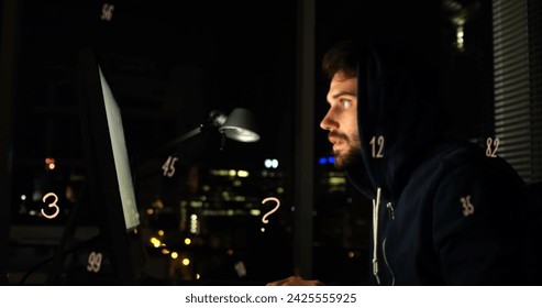 Image of floating numbers over caucasian man using computer. global science, technology and digital interface concept digitally generated image. - Powered by Shutterstock - Get 15% off with code: PIKWIZARD15